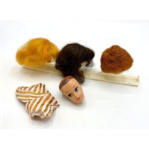 Barbie 958 Fashion Queen Wig Wardrobe Head Gold Stripe Swimsuit 870